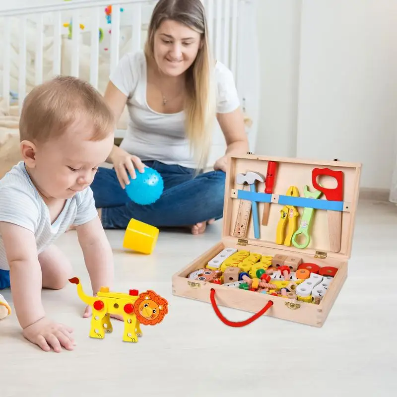 

Kids Woodworking Tool Set Kids Toys Woodworking Tool Repair Pretend Play Realistic Wooden Toolbox Accessories Construction