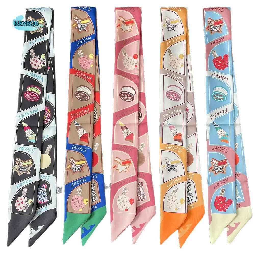 

Простые галстуки-бабочки, длинные шелковые шарфы, шарфы с цветочным и клетчатым принтом, повязки для волос с принтом, длинные ленты-шарфы для женщин