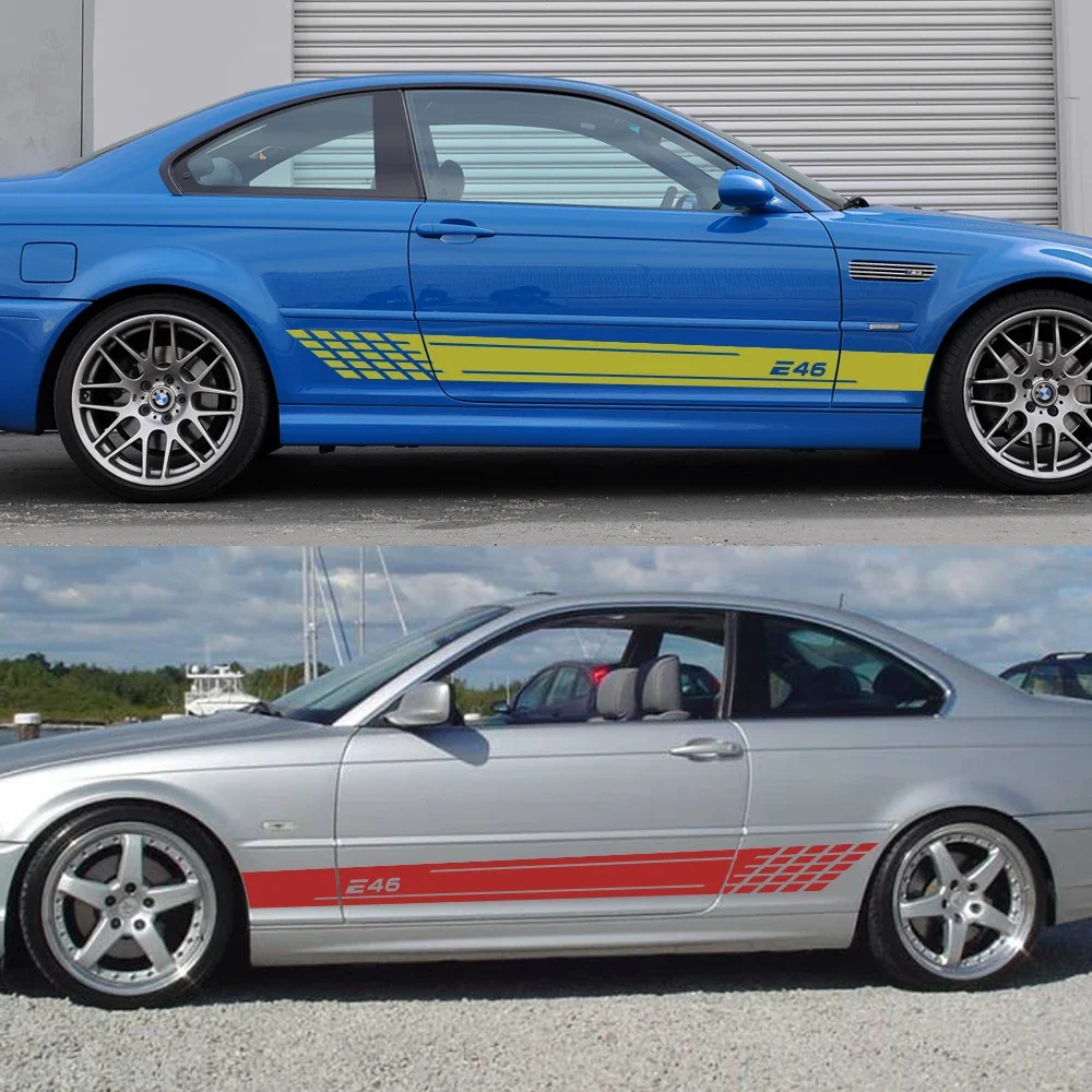 For BMW E46 3 Series 2PCS Car Door Side Stripes Decoration Stickers Vinyl Film Decals Motorsports Tuning Auto Accessories