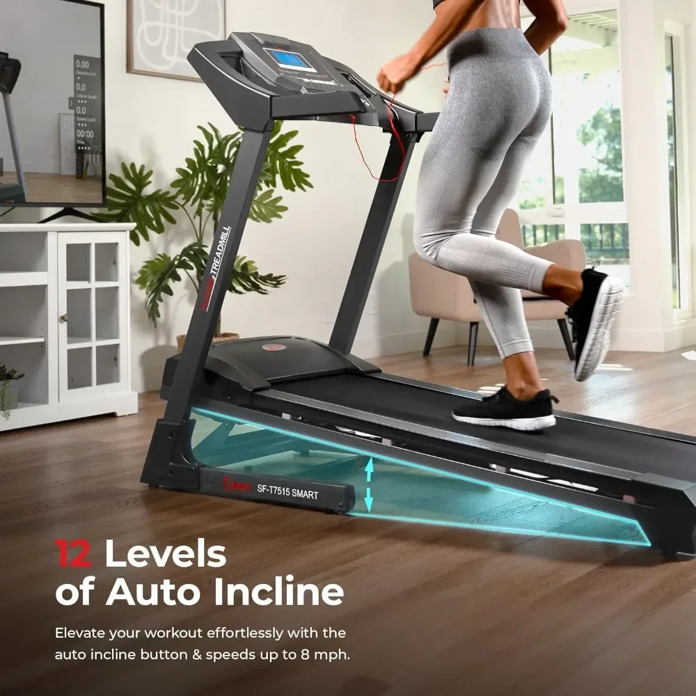 Equipped with Optional SunnyFit App Walking Treadmill, BMI Calculator and Pulse Sensor, Foldable Premium Treadmill