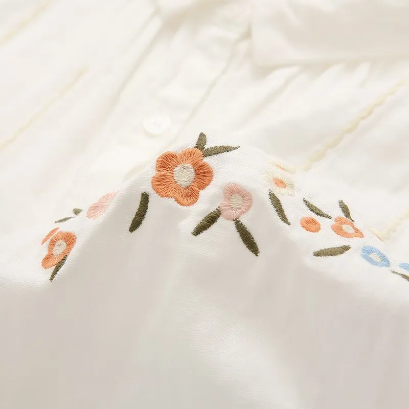 

Свободная хлопковая женская футболка большого размера с милой вышивкой и цветком, двухслойная хлопчатобумажная марля с милой вышивкой и цветком