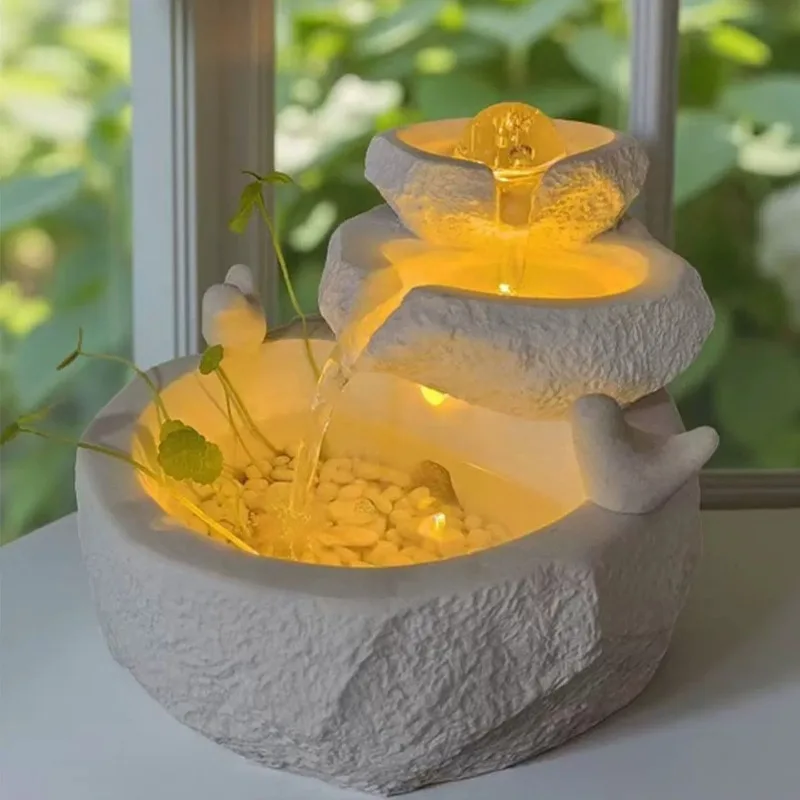 2026 Luxury Artificial Stone Feng Shui Water Fountain Ornament Living Room Office Good Luck Fortune Opening Gift Home Decor