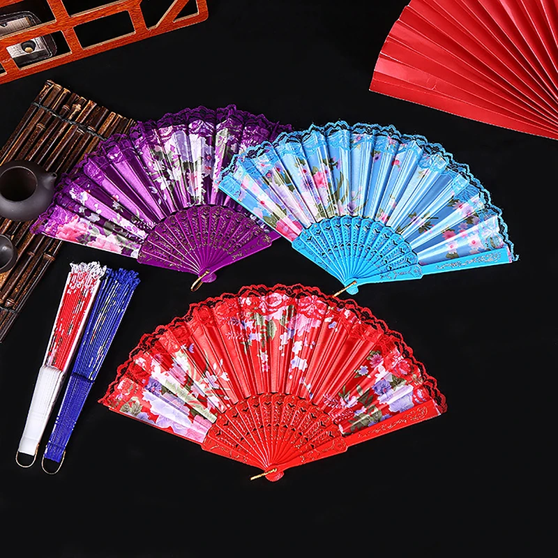 New Chinese Japanese Folding Fan Wooden Shank Classical Dance Fan Tassel Elegent Female Fan Party Art Craft Gift Home Decoration