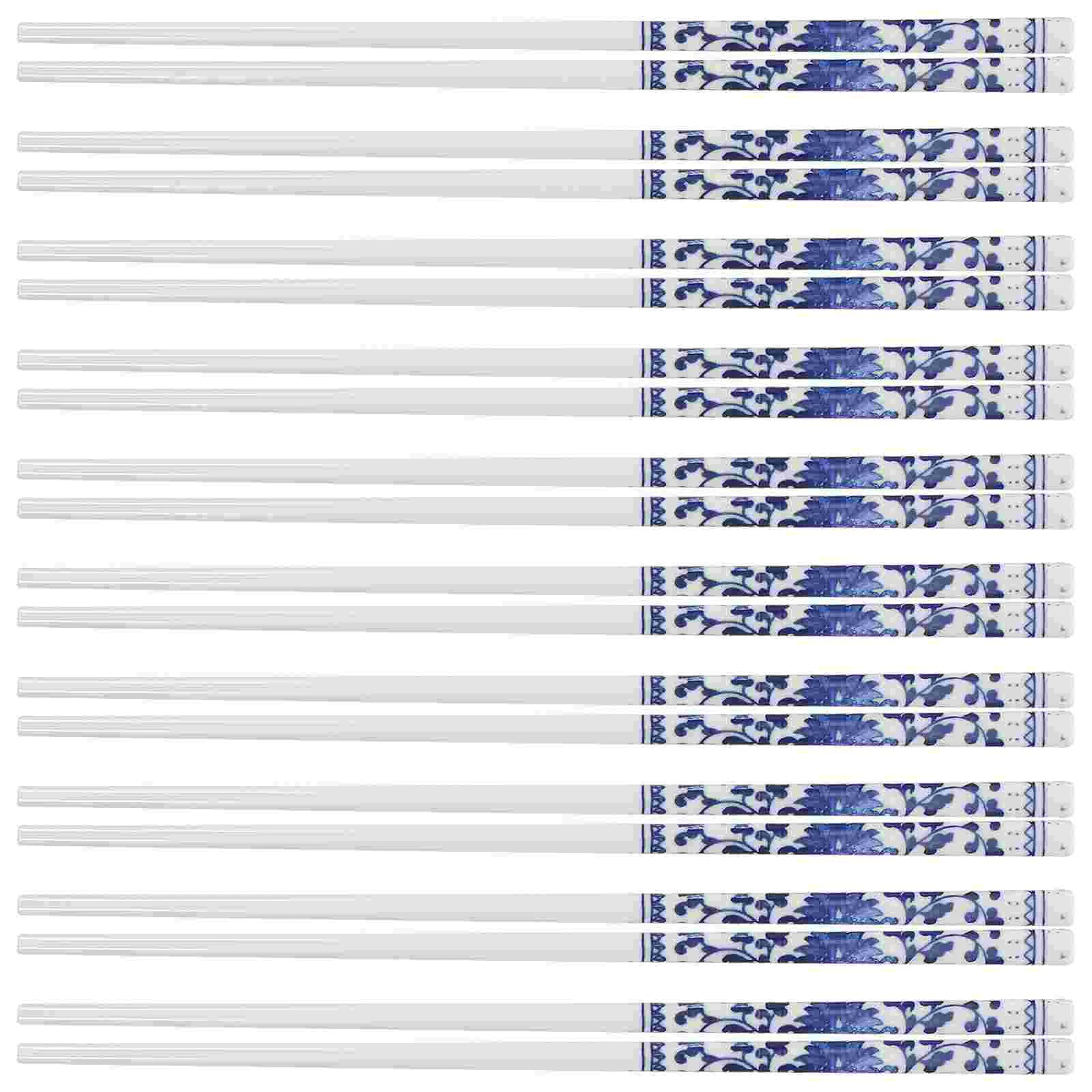 

10 Pairs Anti- Chopsticks Smooth Sushi Long Reusable Blue and White Porcelain Chinese