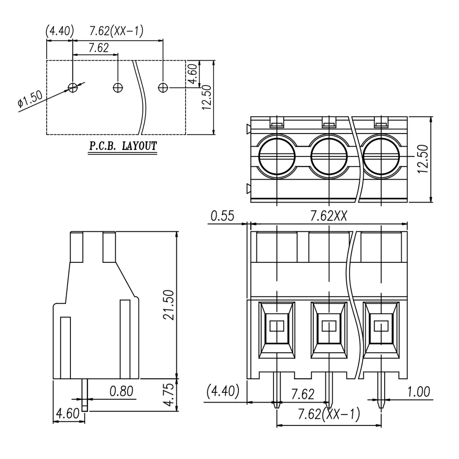 KF7620 7.62 2P 3P PCB UNIVERSAL SCREW TERMINAL BLOCKS DG636 7.62mm 2PIN 3PIN MKDS5 /2 - 7,62 1868076  CONTACT