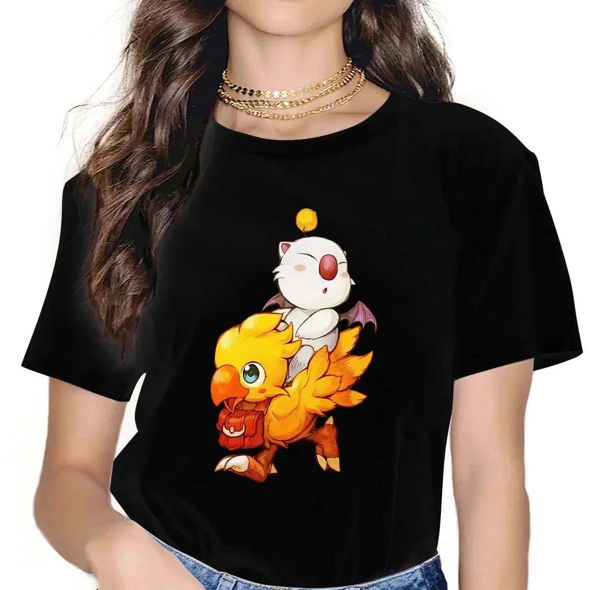 Final Fantasy Game Chocobo Tshirt Graphic Women Tops Vintage Fashion Punk Fibre Harajuku Polyester T Shirt Women's Wear