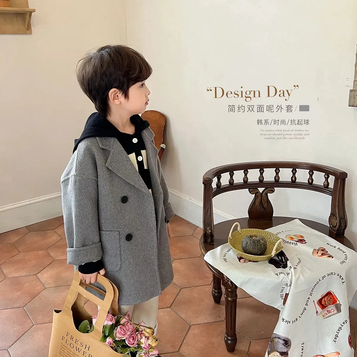 Children's Woolen Coat Autumn and Winter Boys' Double sided Cashmere Coat British Style New Korean Children's Clothing image 2