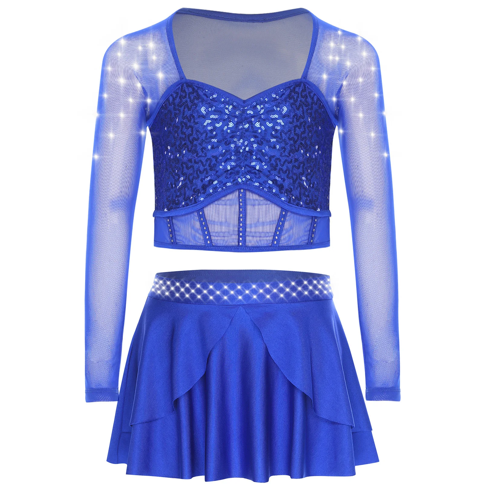 

Figure Skating Costume Girl Rhinestones Lyrical Ballet Dance Dance Outfit Gymnastics Activewear Set Competition Performance Wear