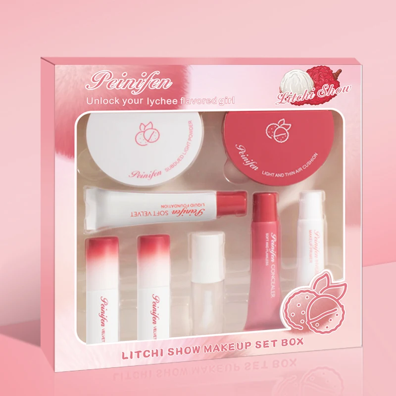 Makeup set gift box, powder, liquid foundation, lip glaze,air cushion, concealer,durable waterproof and hard to take off makeup