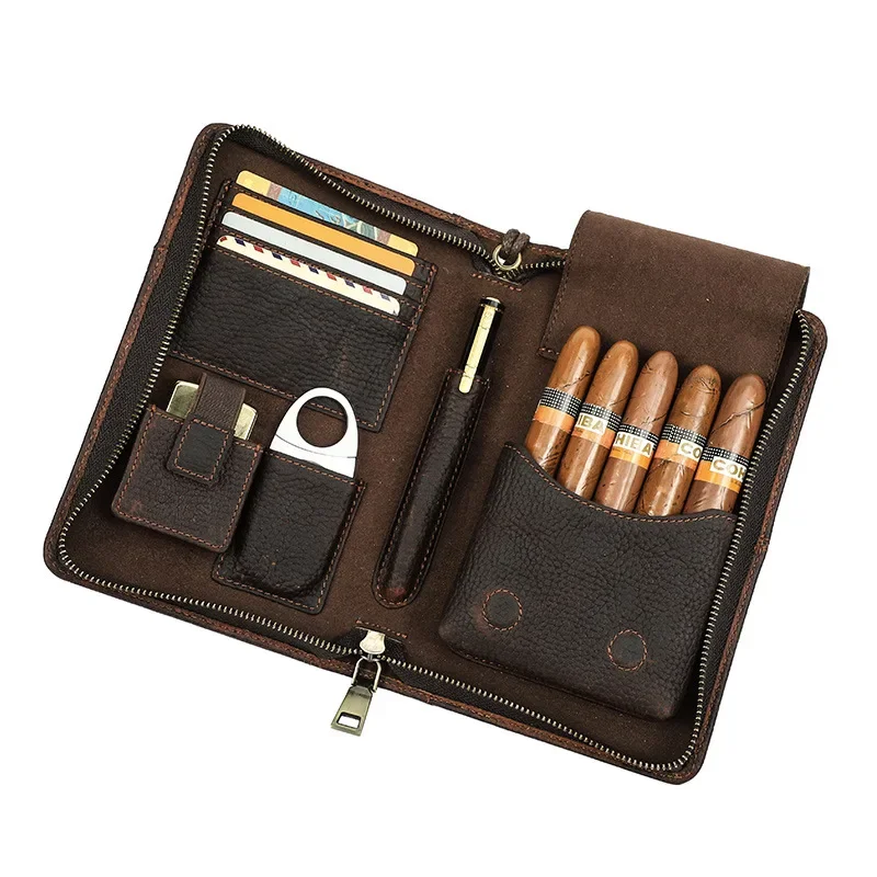 Cigar Cases Smoking Accessories Lighters Luxury Travel Humidor Portable Home. Leather Lighter Set Retro Household Merchandises