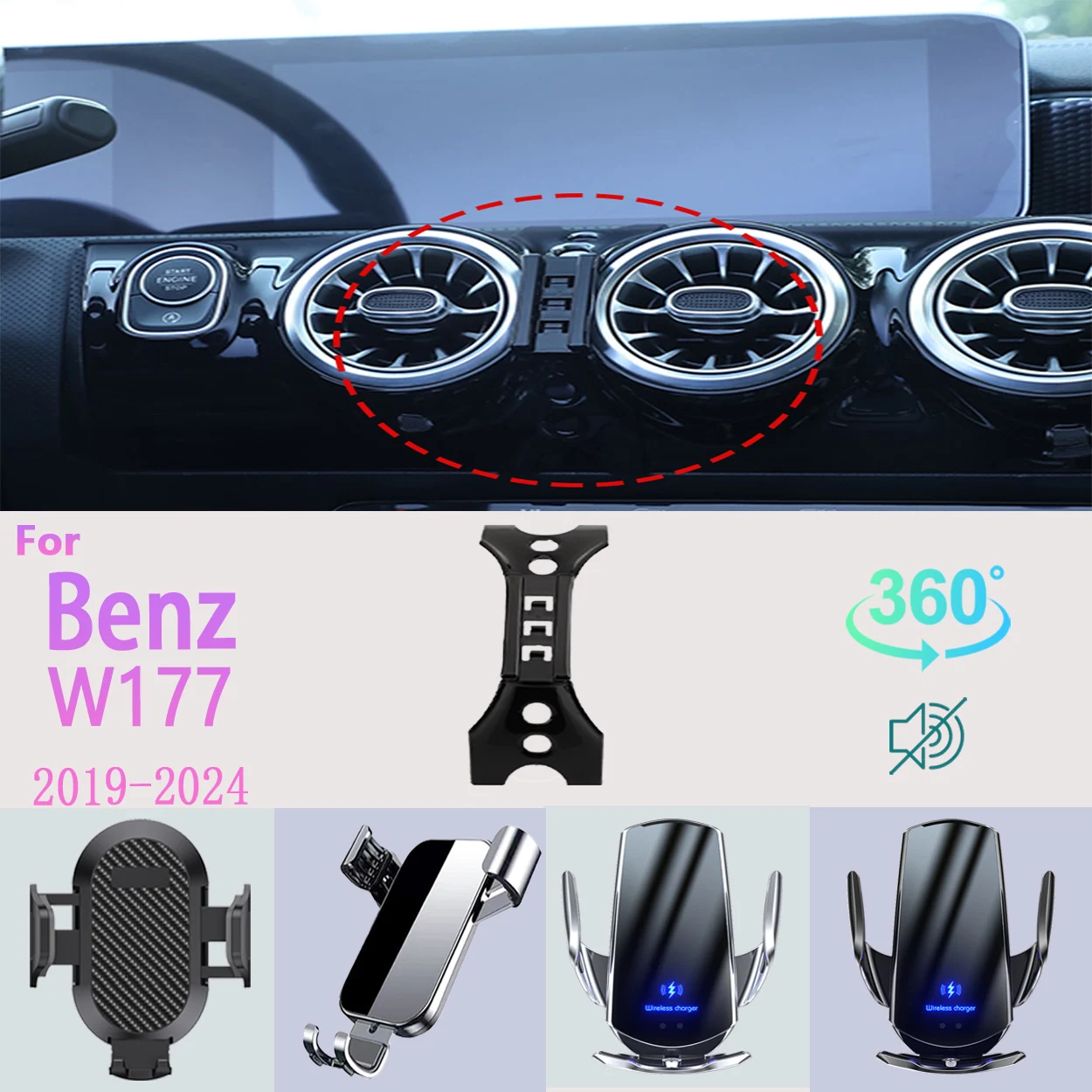 Suporte do telefone do carro para benz a200 a180 w177 2019 2020-2024 suporte do telefone móvel montagens de carro de carregamento sem fio acessórios d