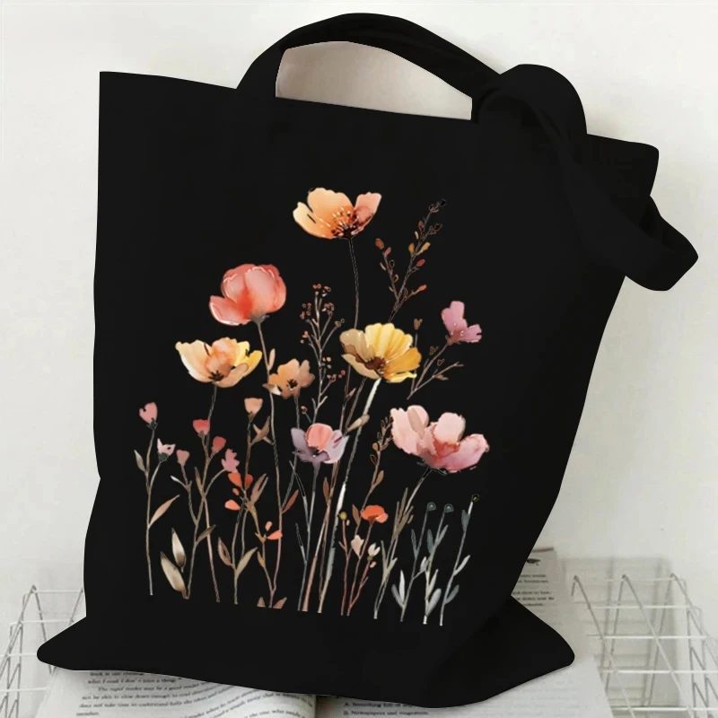 

Wildflowers Print Handbag Purse Canvas Tote Bag High Quality Reusable Shopping Cloth Bag Supermarket Shopper Woman Shoulder Bag