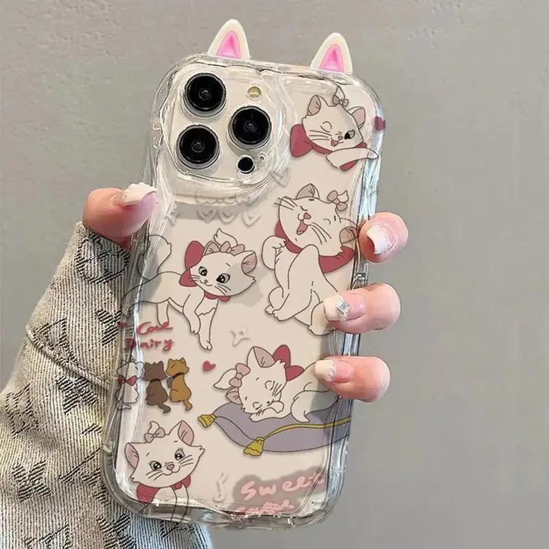 Disney Marie Cat 3D Ears Phone Case For Xiaomi Mi POCO F6 M6 X6 X5 F3 F4 M3 M4 X4 GT X3 NFC 14 Pro 11 Lite 5G NE 12T 12 Cover