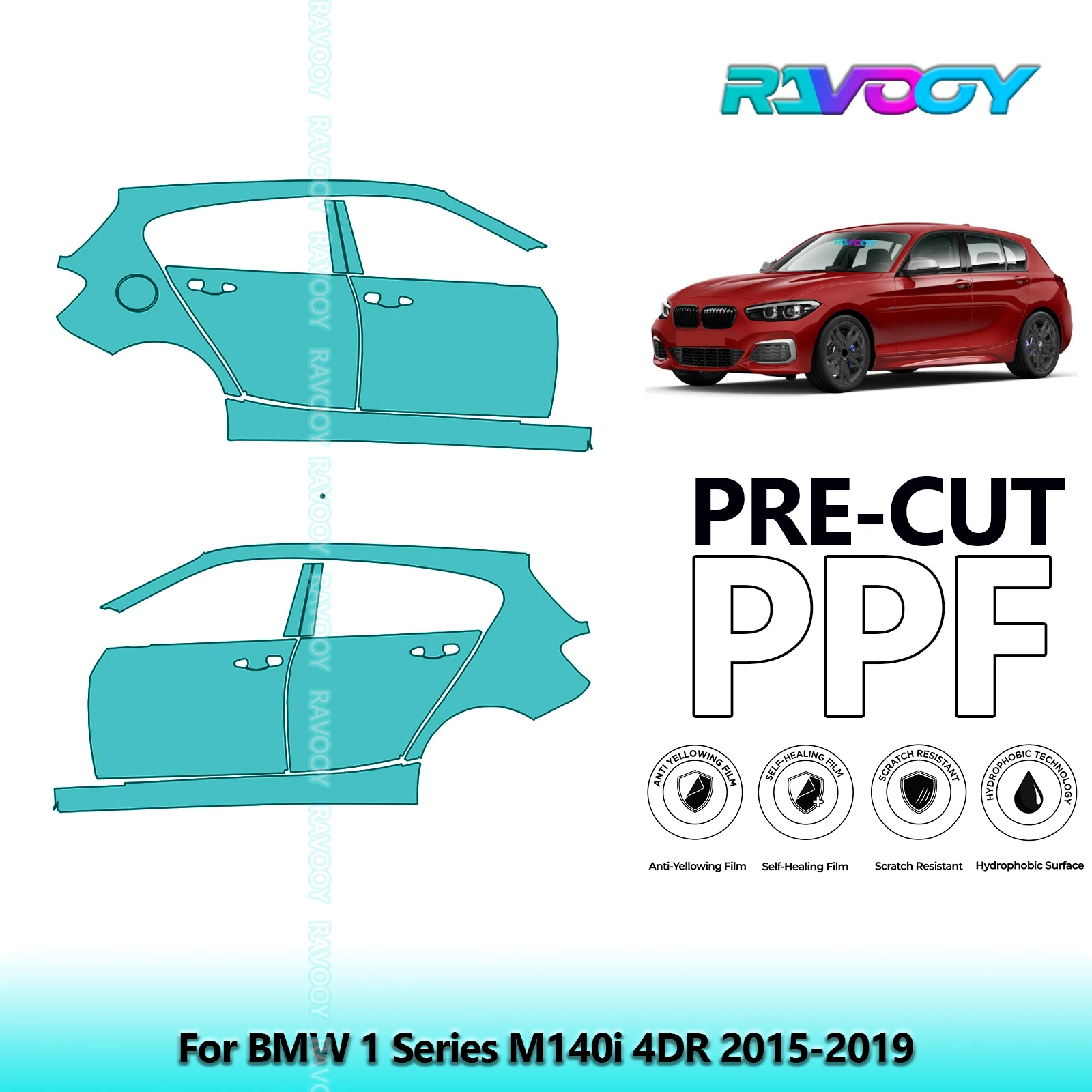 

For BMW 1 Series M140i 4DR 2015-2019 8.5mil Clear Matte Pre-Cut PPF Door & A/B Pillar Kit TPU Paint Protection Film Set