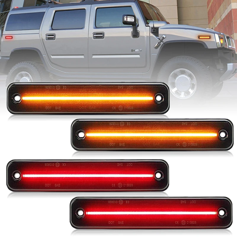 

For Hummer H2 2003-2009 Clear & Smoked Lens LED Side Marker Lamp Amber Front Red Rear Side Fender Lights