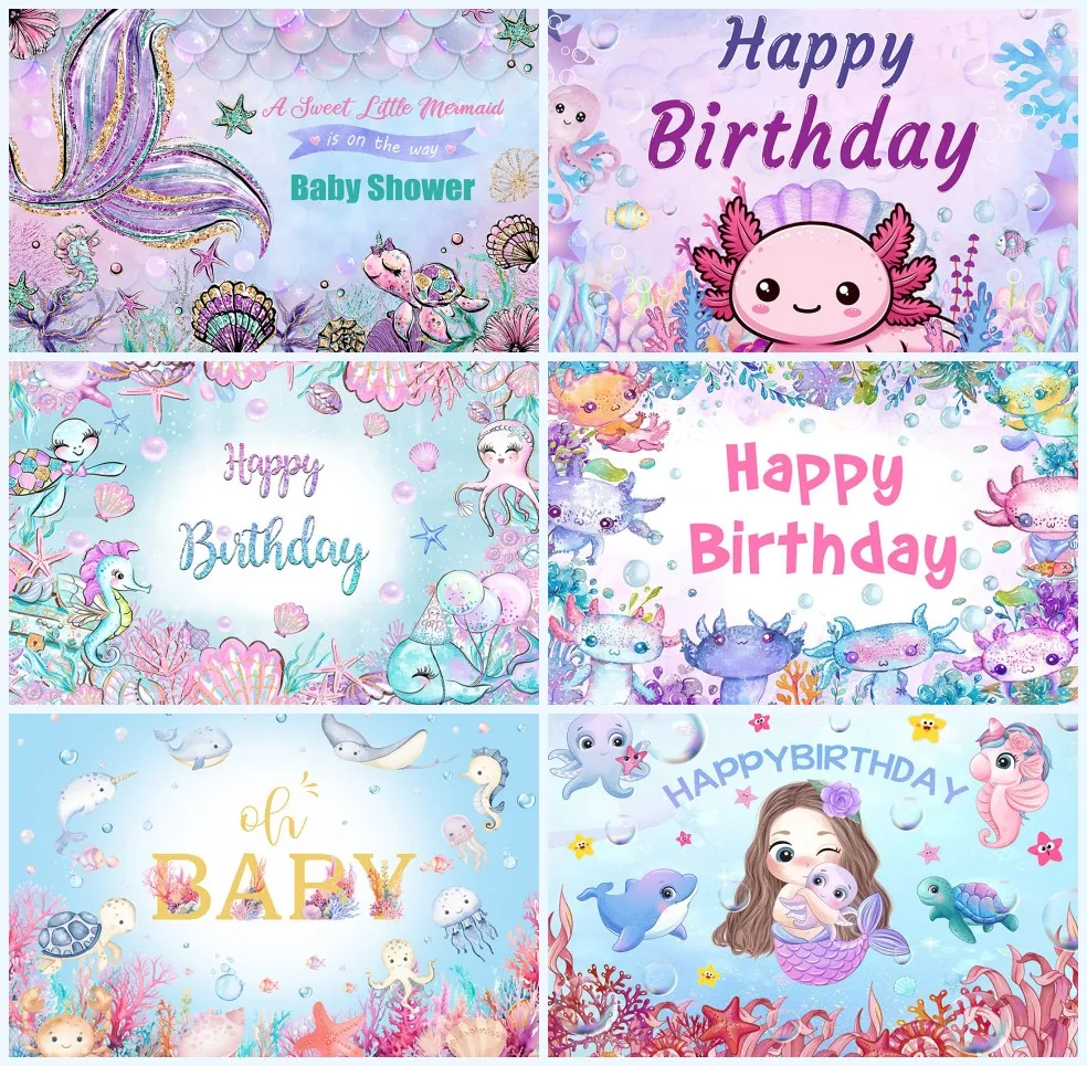 

Avezano Mermaid Background Girl Princess Baby Shower Birthday Party Decoration Sea Fish Scale Photography Backdrop Photo Studio