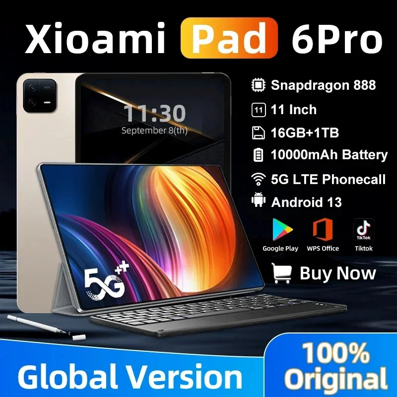 NEW Original Global Version HD 4K Pad 6 Pro Snapdragon 888 Tablet 11inch Android 13 16GB+1TB 10000mAh 5G Dual SIM WiFi GPS Tab