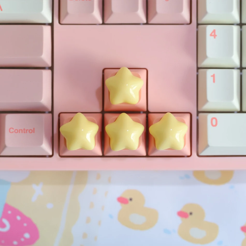 Keycaps Four Square Stars Yellow Blue Stars Personalised WASD Arrow Key for Cross-axis Mechanical Keyboards – A Gift for Girls