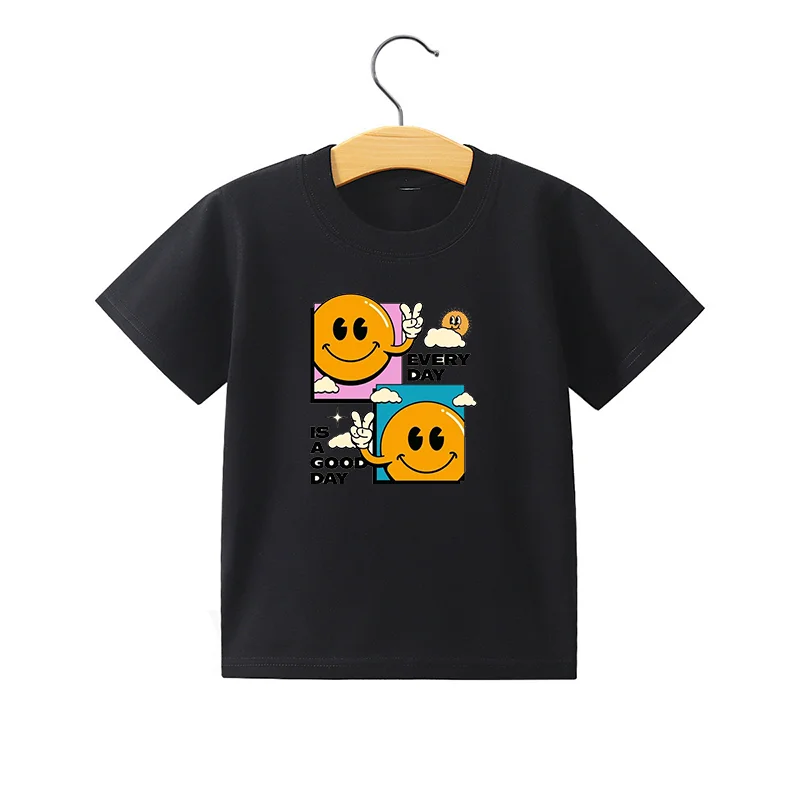 Детская футболка с принтом Good Day, милый Повседневный хлопковый топ с коротким рукавом для мальчиков и девочек, летняя детская дышащая одежда