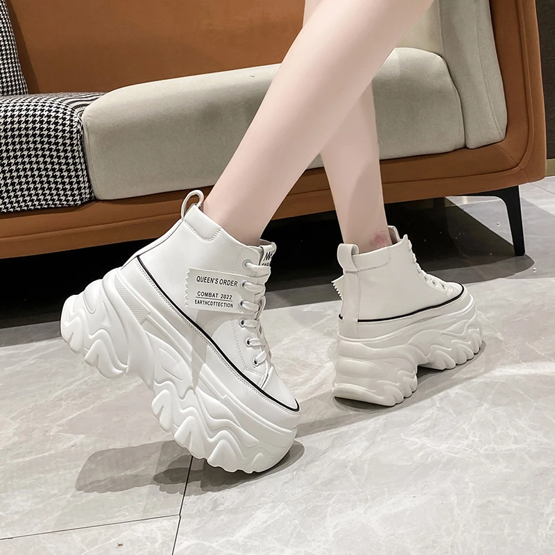 Women\'s High-top Sneakers Platform Wedges Autumn Fashion Shoes Woman Lace Up White Footwear Platform Thick Bottom Canvas2024