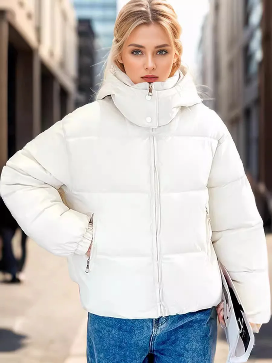 Oversize Winter Woman Down Coat Jacket 2024 New Casual Warm Hooded Zipper Pockets Woman Thicken Puffer Coat Woman Clothes