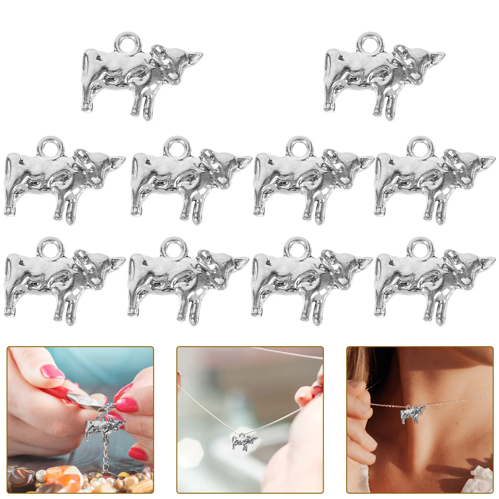 

10 Pcs Cow Bracelet Retro Style Simulated Pendant Shaped Pendants Vintage Lovely Charms