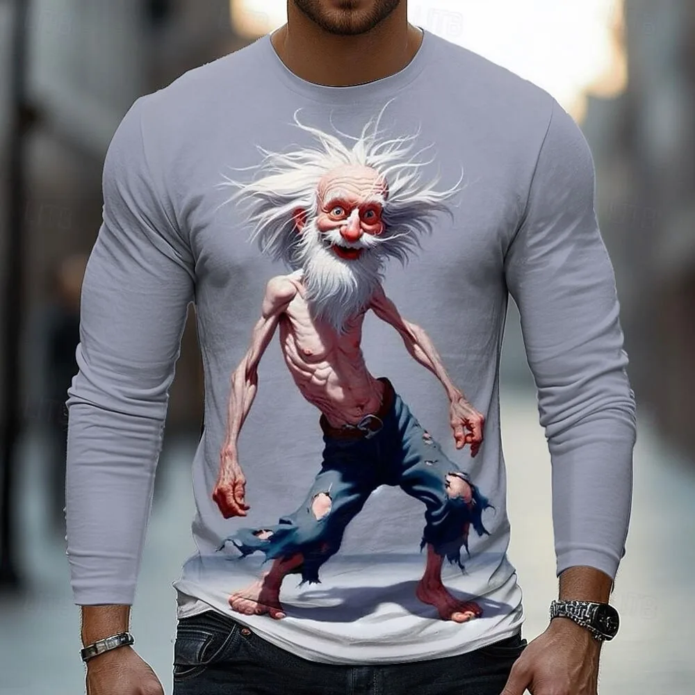 

Funny 3D old man Print Men's Long Sleeve T-shirt Outdoor Fitness Sports Tops Casual O-neck Loose Pullover Fashion Trend Clothing