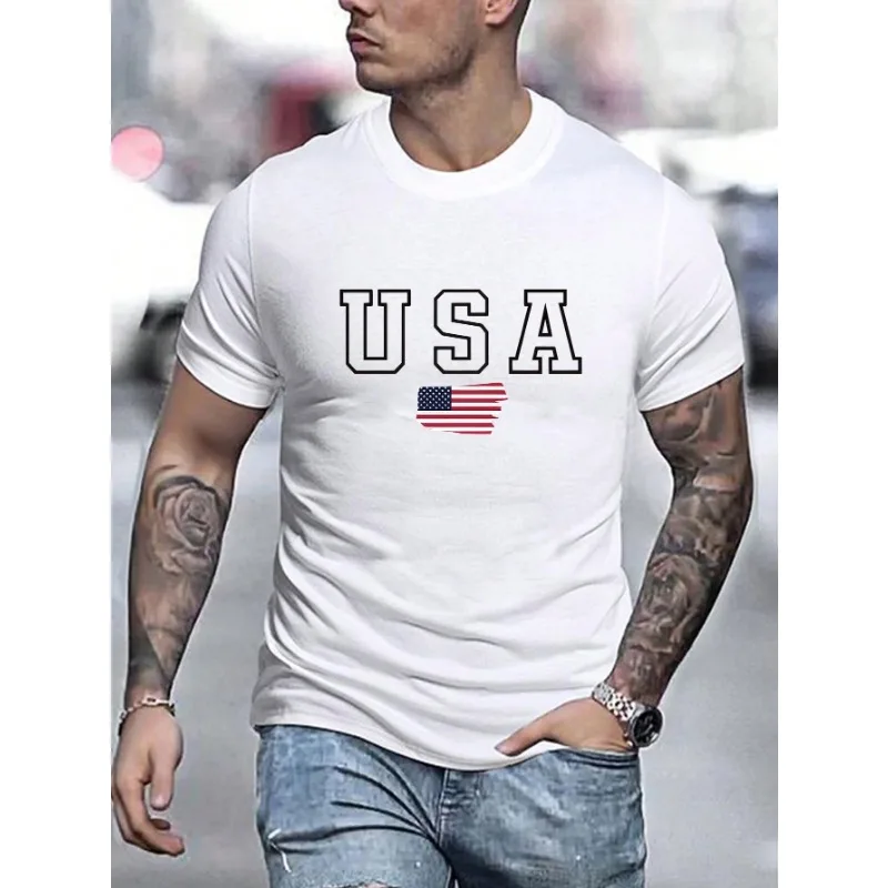 USA Brief amerikanische Flagge Muster Spaß gedruckt Baumwolle Herren T-Shirt Mode lose lässig täglich große Hip Hop Street T-Shirt