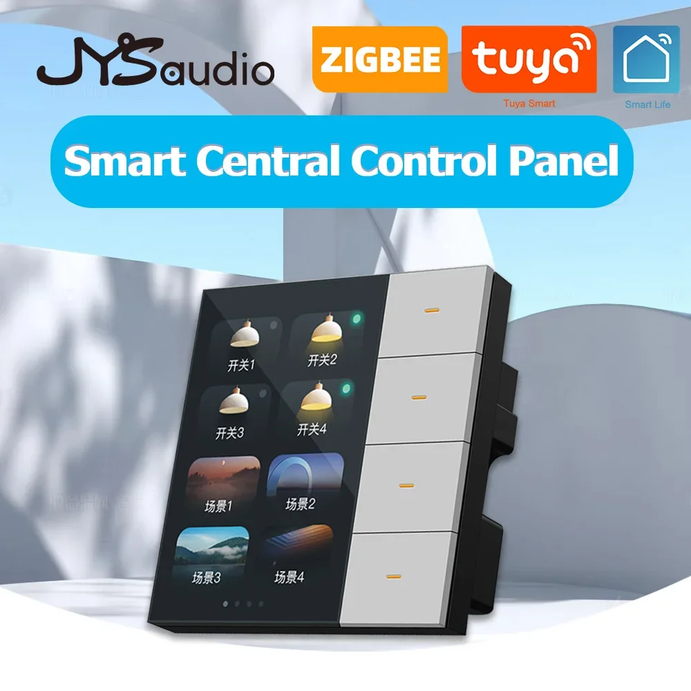 

TUYA Zigbee Умная центральная панель управления Настенный переключатель Сенсорный экран 4 групповых переключателя Режим сцены 4-полосное реле 4 кнопки Вход AC110-250V
