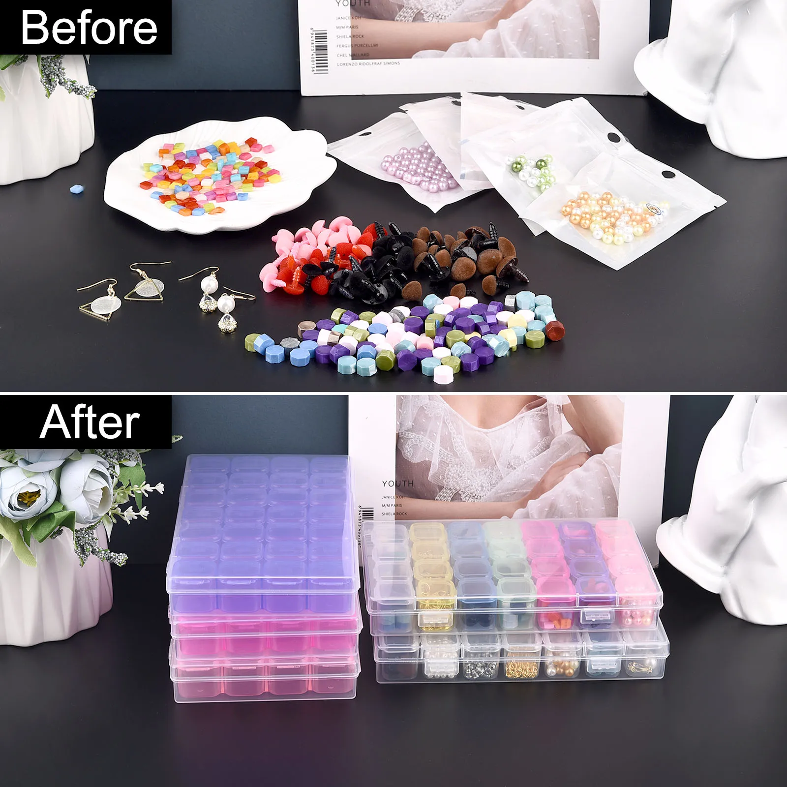 28 Girds Adjustable Plastic Storage Box With Label Sticker For Jewelry Nail Art Diamond Painting Accessories Container Boxes