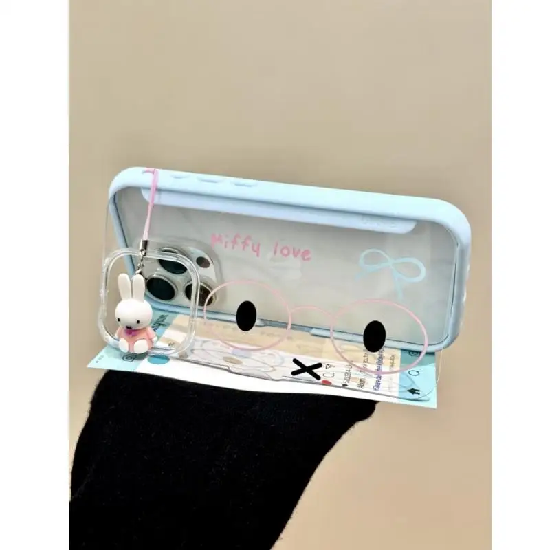 Miffy Phone Case Kawaii Anime Cute Glasses Miffy Rabbit Suitable for Iphone 15 Promax Cartoon Phone Case Ins Bracket Gift