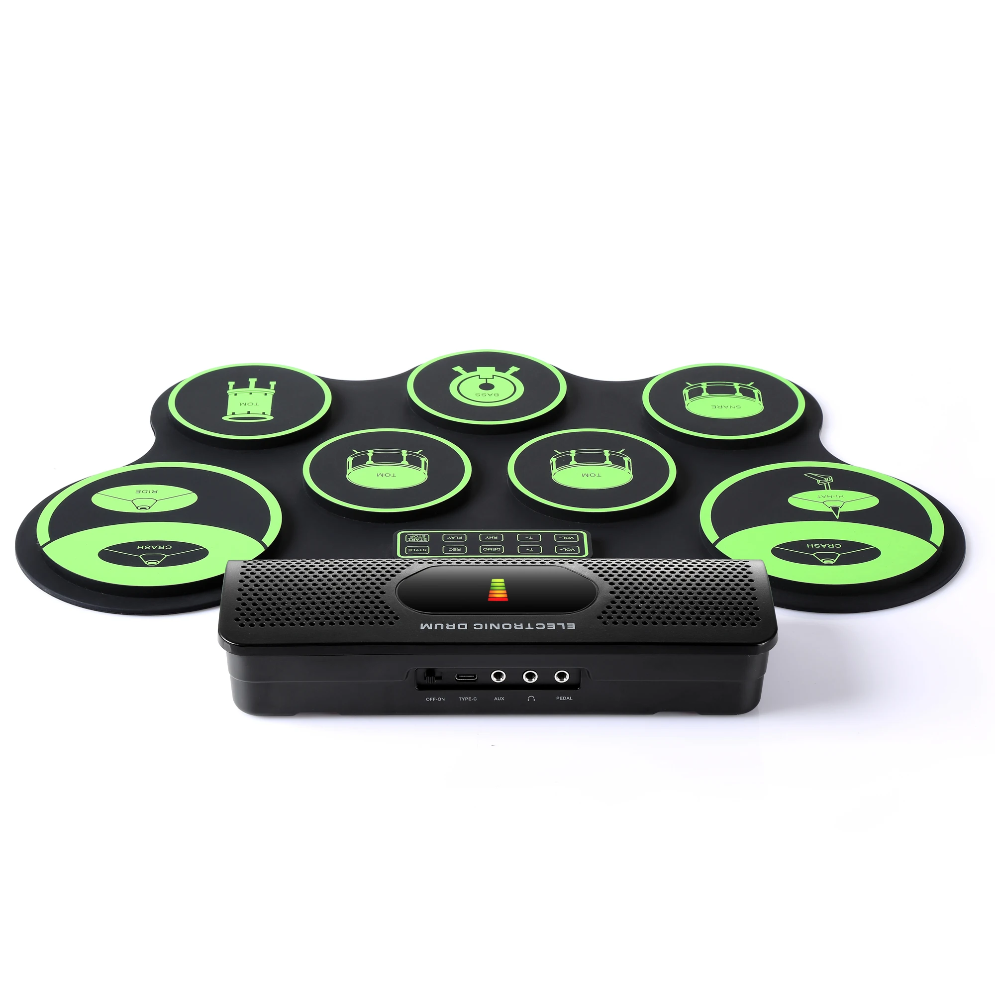 

Portable Electric Drum Digital Mono Electronic Drum Set 7 Silicon Pads Built-in Speaker Usb Powered With Drumsticks Foot Pedals