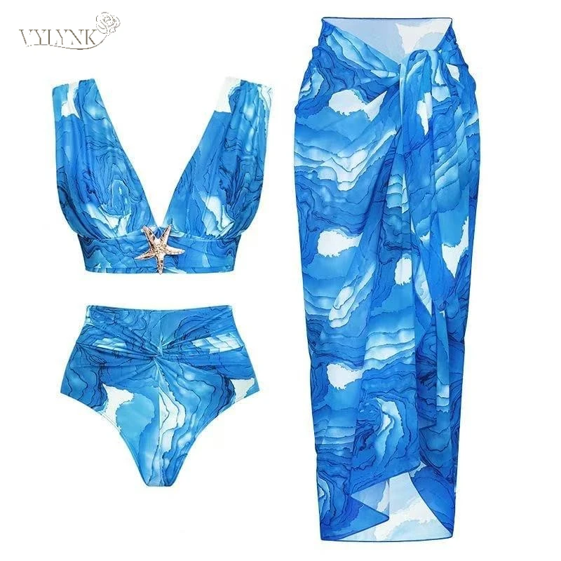 

Women's Swimwear 3 Piece High Waisted Bikini Set Tummy Control Slimming Swimsui Two-Piece Swimwear with Cover Up Bathing Suit