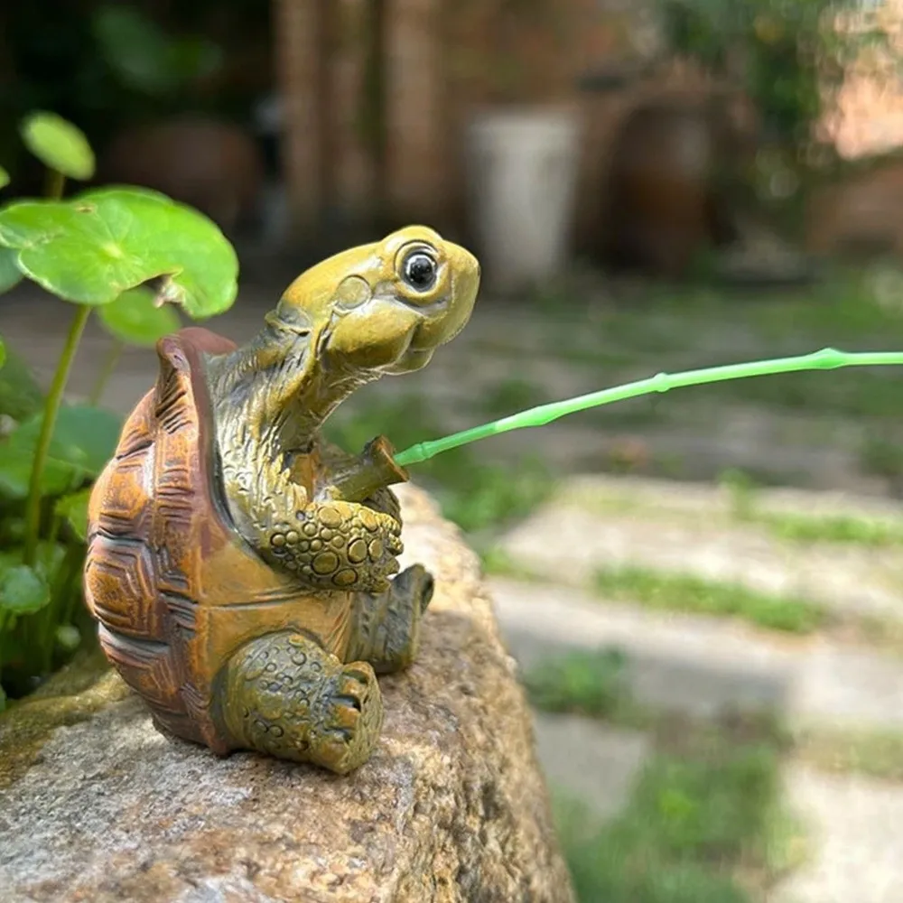 Rope Fishing Turtle Statue Animal Sculpture Small Simulation Turtle Figurine Flower Pot Decor Resin Craft Fish Tank Ornament