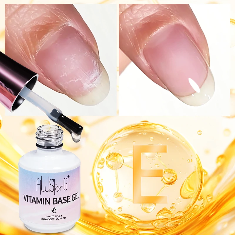 AWStorG 15ML Vitamin E Base Coat Gel Nail Polish Keratin Calcium Base Primer Semi Permanent Long Lasting Repair Manicure Nail