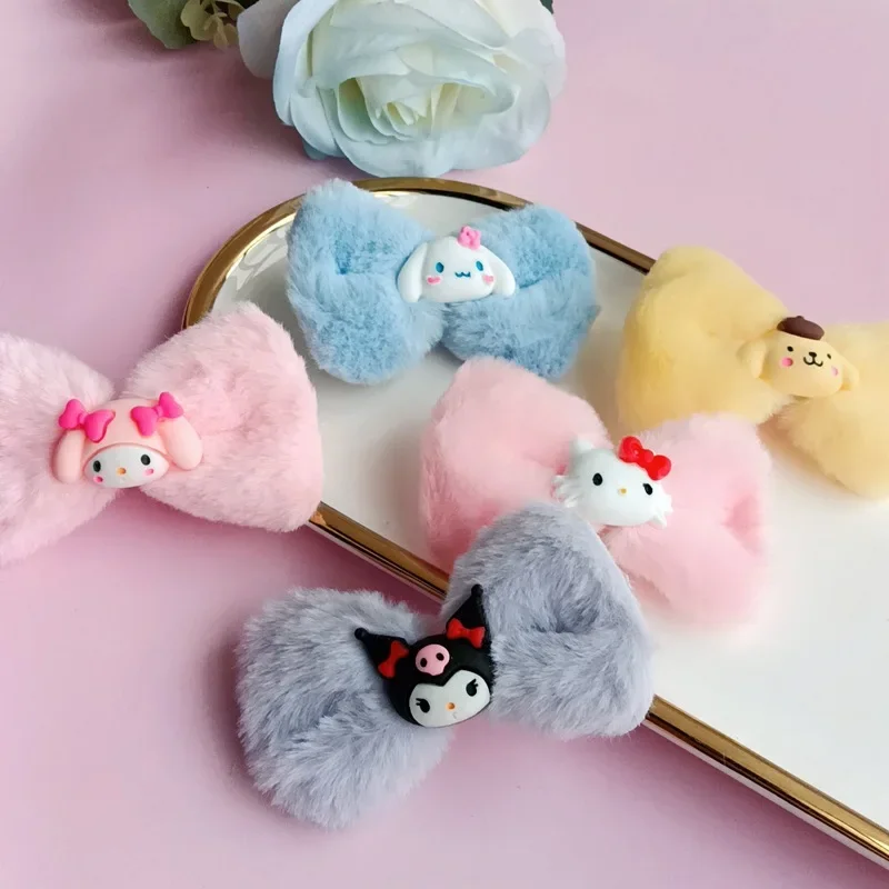 Sanrio Kuromi Plush Hair Clip Not Hurt The Hair Bag Cloth Autumn Winter Cute Clip Headwear Cartoon Side Kawaii Girly Gift