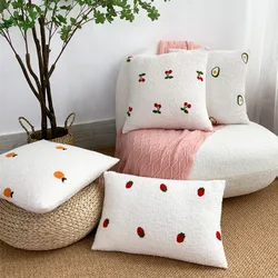 New White Plush Fruit Embroidered Cushions Sofa Pillow Cover Cherry Daisy Bear Covers for Ornamental Living Room Pillow Covers