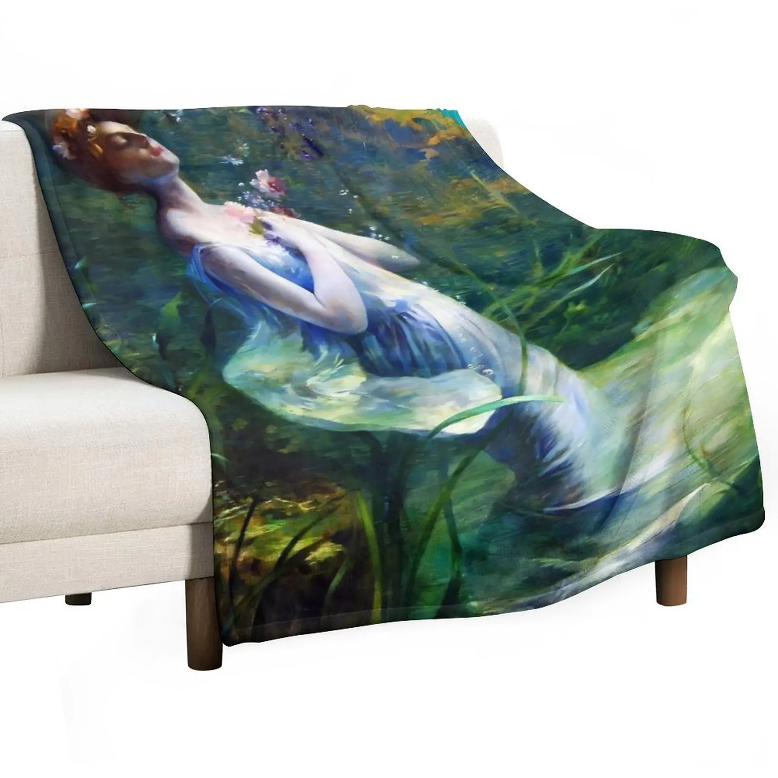 Ophelia Drowning, 1895 by Paul Albert Steck Throw Blanket Soft Big Sofa Throw Blankets