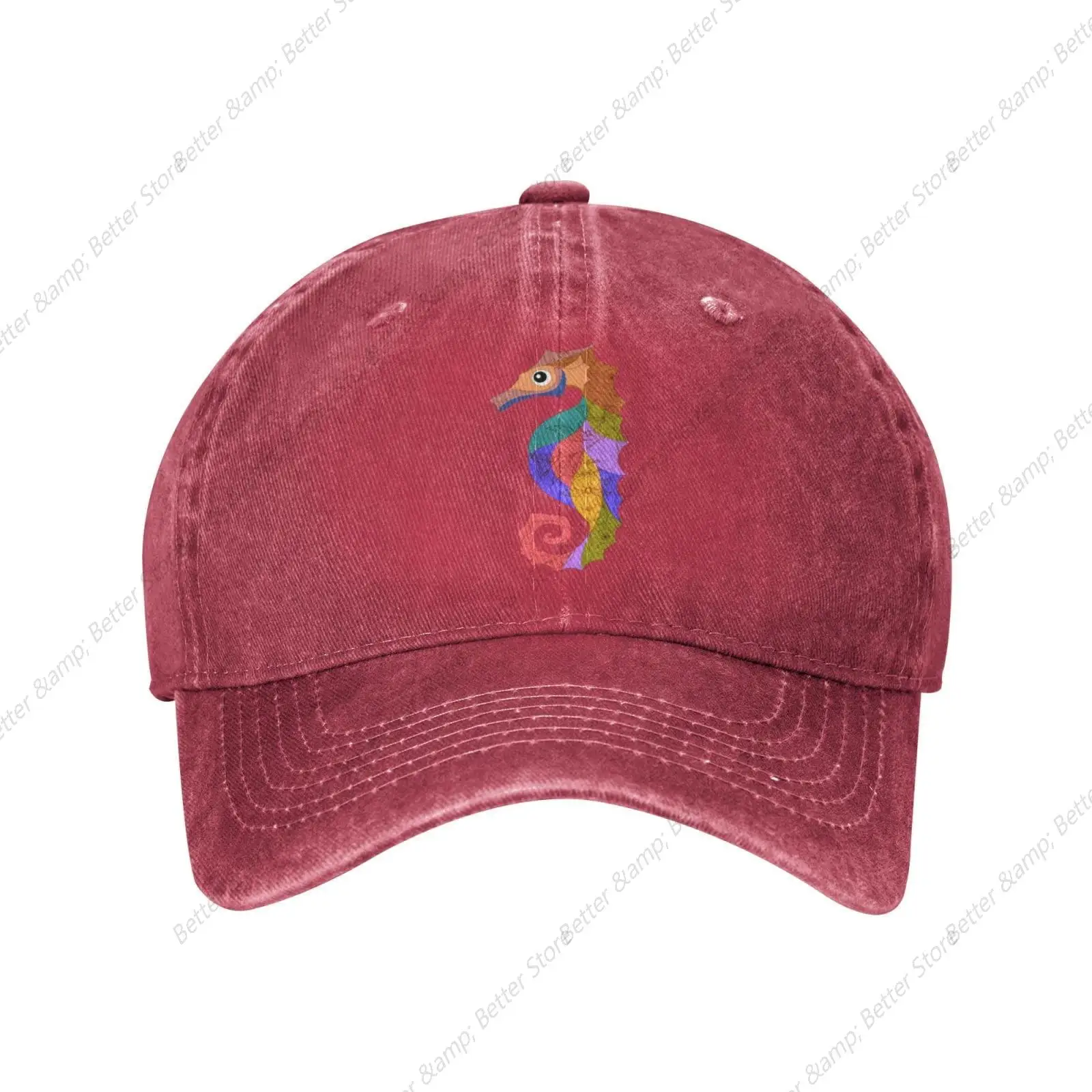 Colorful Seahorse Unisex Adjustable Cowboy Baseball Cap Jogging Washed Denim Hats