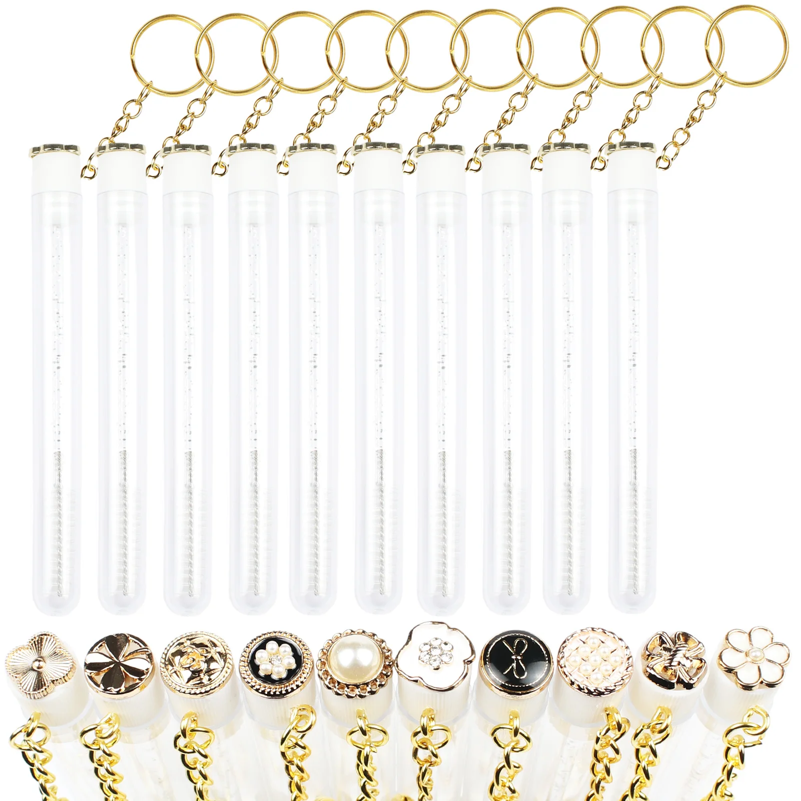 10 قطعة عصي الماسكارا أنبوب مع المفاتيح قابلة لإعادة الاستخدام لاش Spoolies الذهبي كريستال رمش فرشاة أنابيب Spoolies لاش تمديد فرش #5