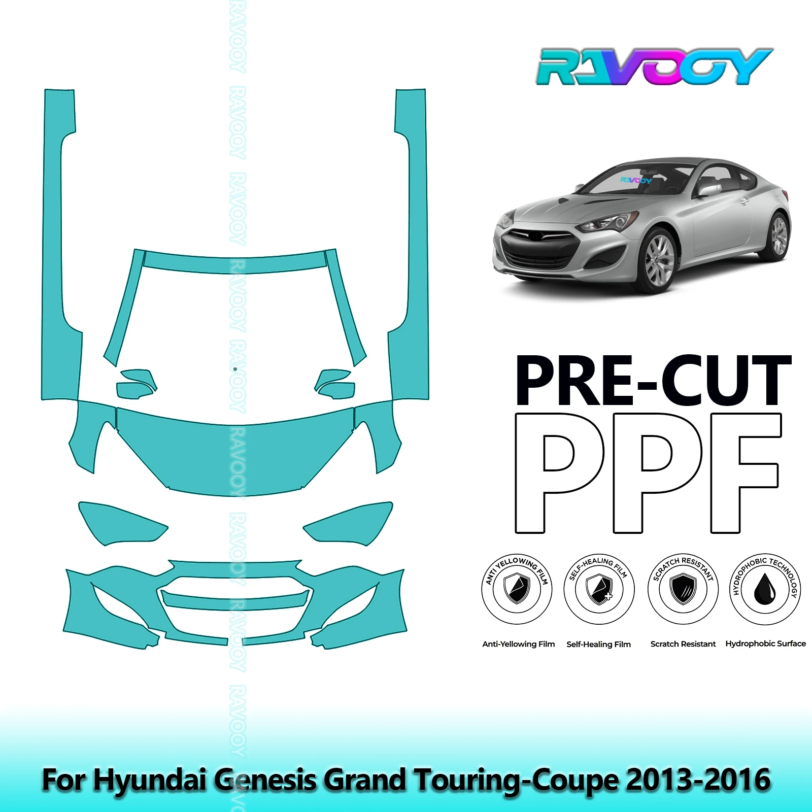 

8.5Mil Precut Paint Protection Film PPF Clear Bra Front Kit+Rockers For Hyundai Genesis Grand Touring-Coupe 2013-2016