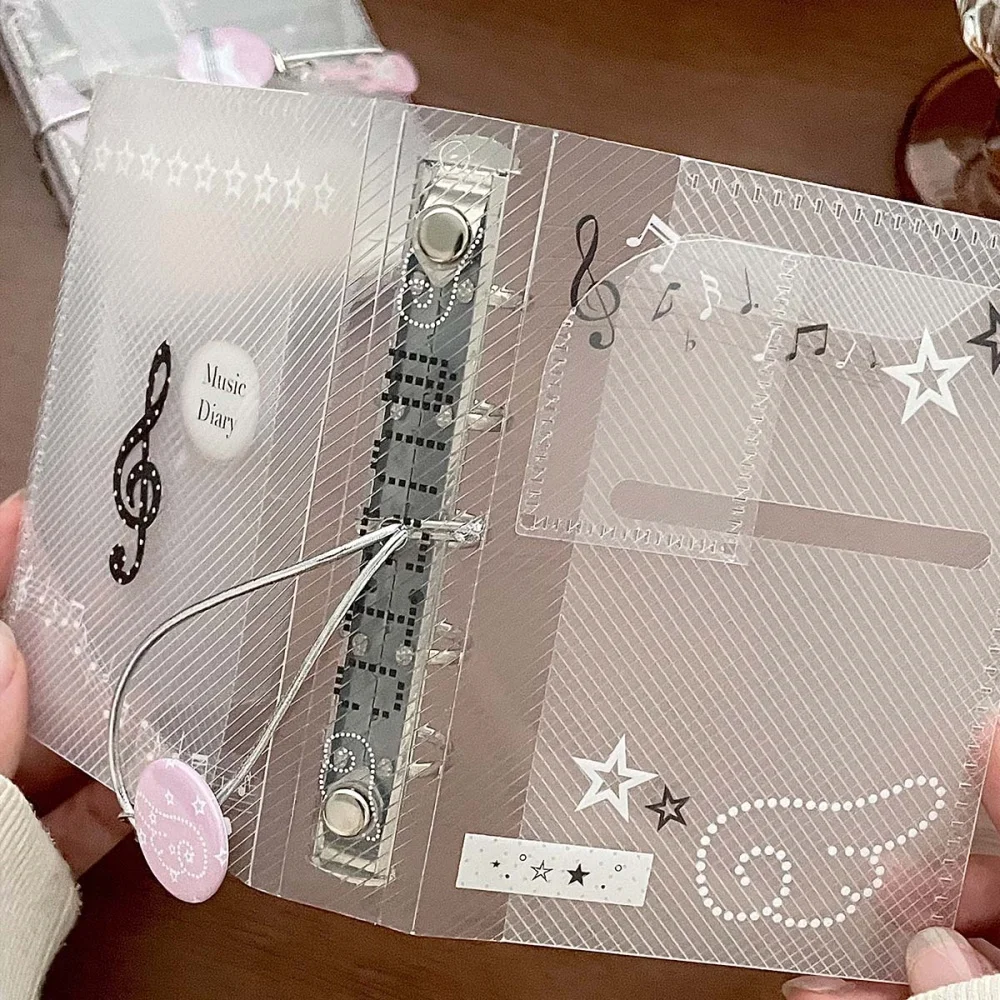 

M5 Size Binder Notebook Scrapbook Music Theme PP Twill Tri-Fold with Tie Closure Photo Album Card Organizer Portable Planner