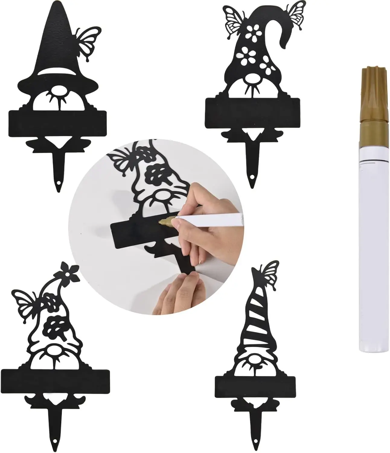 

Набор из 4 садовых гномов-маркёров для растений, стальные всепогодные подставки-этикетки для трав, для декора теплиц на открытом воздухе