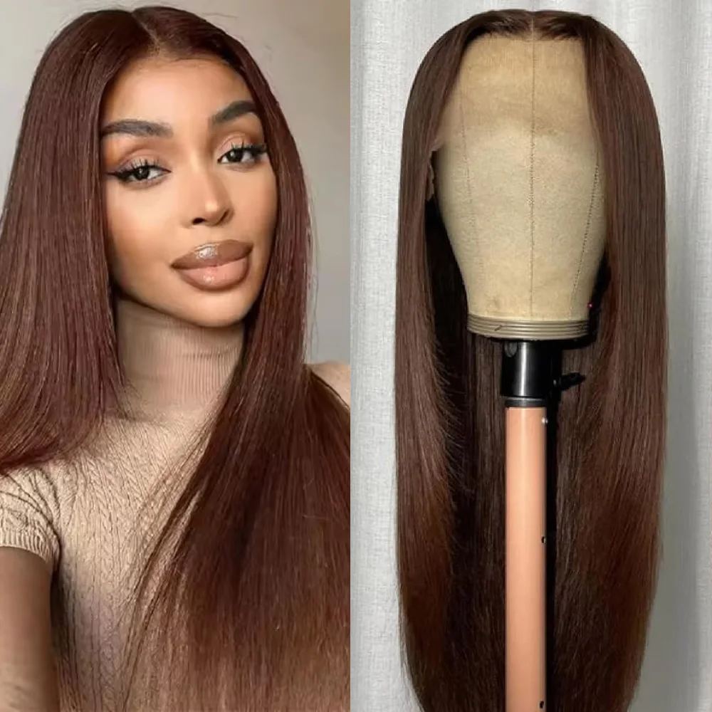 # 4 шоколадно-коричневых прямых кружевных фронтальных парика из натуральных волос, предварительно отбеленные и предварительно вырезанные парики из человеческих волос, плотность 200, 46 дюймов для женщин