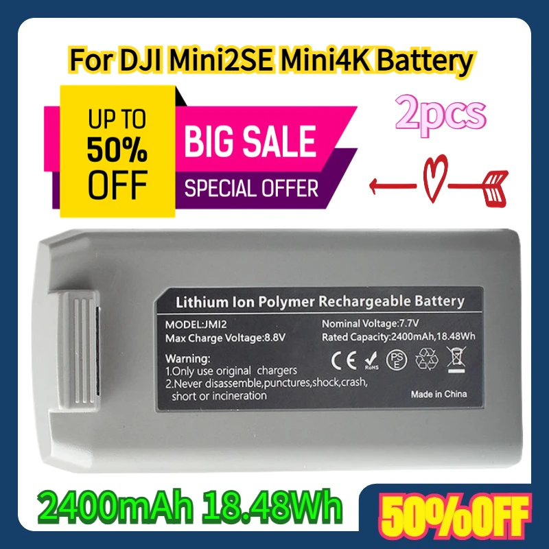 

2pcs For DJI Mini2SE Mini4K Battery 2400mAh High-capacity New Battery Intelligent Flight Battery Accessories 2400mAh 18.48Wh