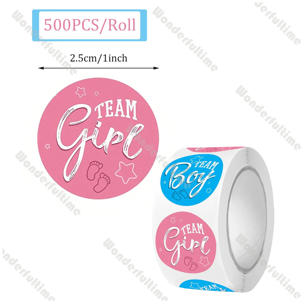 500pcs Per Roll Team Boy Team Girl Gender Reveal Pink Blue Round Stickers Baby Shower Stickers Personalized Party Stickers