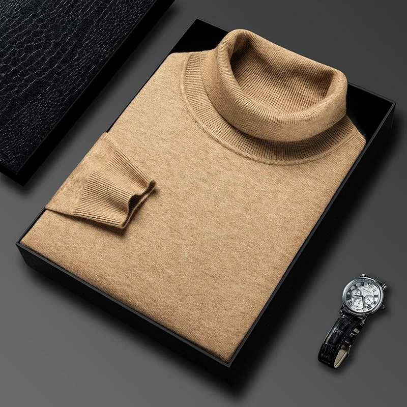 

Autumn Mens High Quality Knitted Turtleneck Sweater Slim Fit Long Sleeve Anti-pilling Pullover Solid Color Trend Men Streetwea