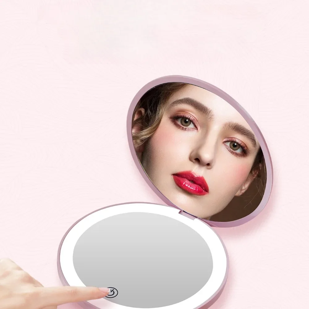 1X/10X Magnification LED Pocket Mirror European Countries Compact Mirror with Light, USB Cable,Travel