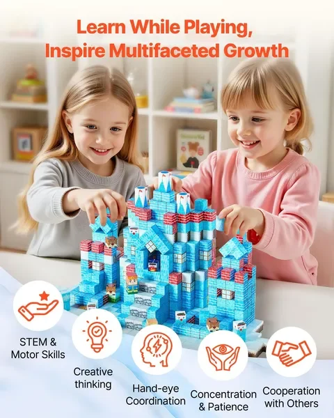 Blocos magnéticos 150 PCS Glacier Castle Set STEM Montessori Brinquedos sensoriais