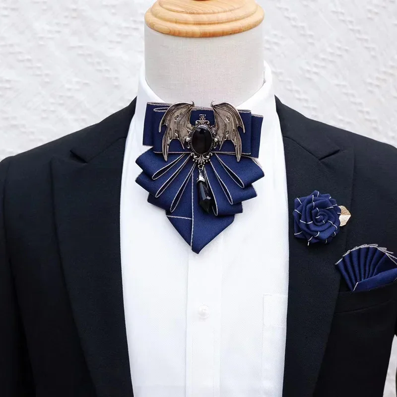 Men's Bow Tie Brooch Set British Korean Formal Wear Dress Shirt Collar Flowers Wings Rhinestone Bow-tie Pocket Towel Brooches